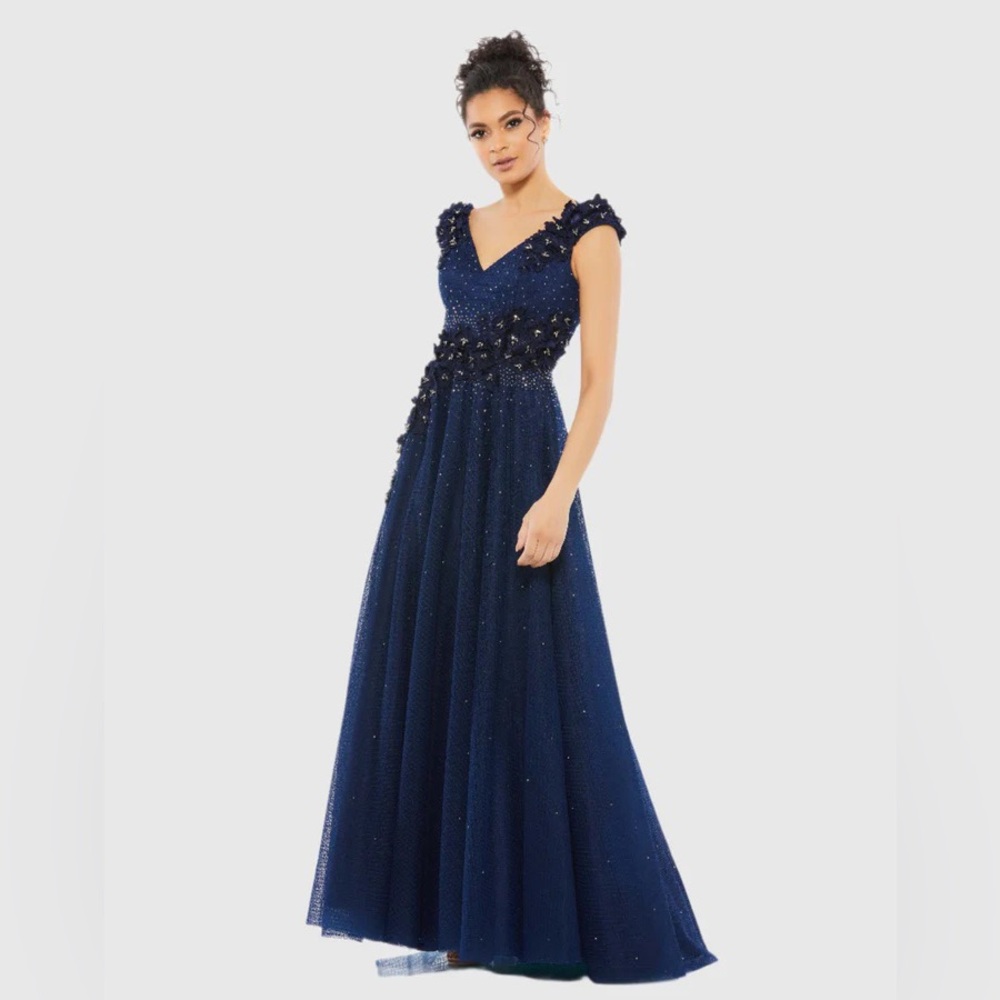 Mac Duggal Midnight Blue Embellished Maxi Dress